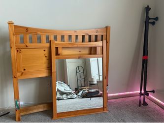 Solid Wood Queen Bed Frame with Mirror Headboard Set