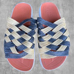 Malibu Inspired Zuma Sandals Mens 12 Blue Woven Huarache Slides Vegan Designer