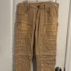 Tan Distressed Cargo Pants