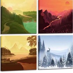 Nature Wall-Art - National Park Posters Four Seasons Landscape Pictures for Living Room Decoration - Mountain Print Office Decor Canvas Wall Art for B