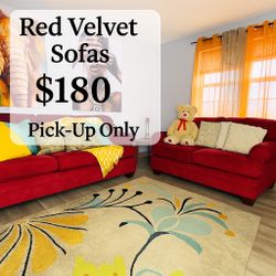Red Velvet Sofa Set – $180 (Pick-Up Only)