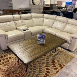 Genuine Leather Cream Power Reclining Sectional - We Deliver & Finance 🚚🔥🚚