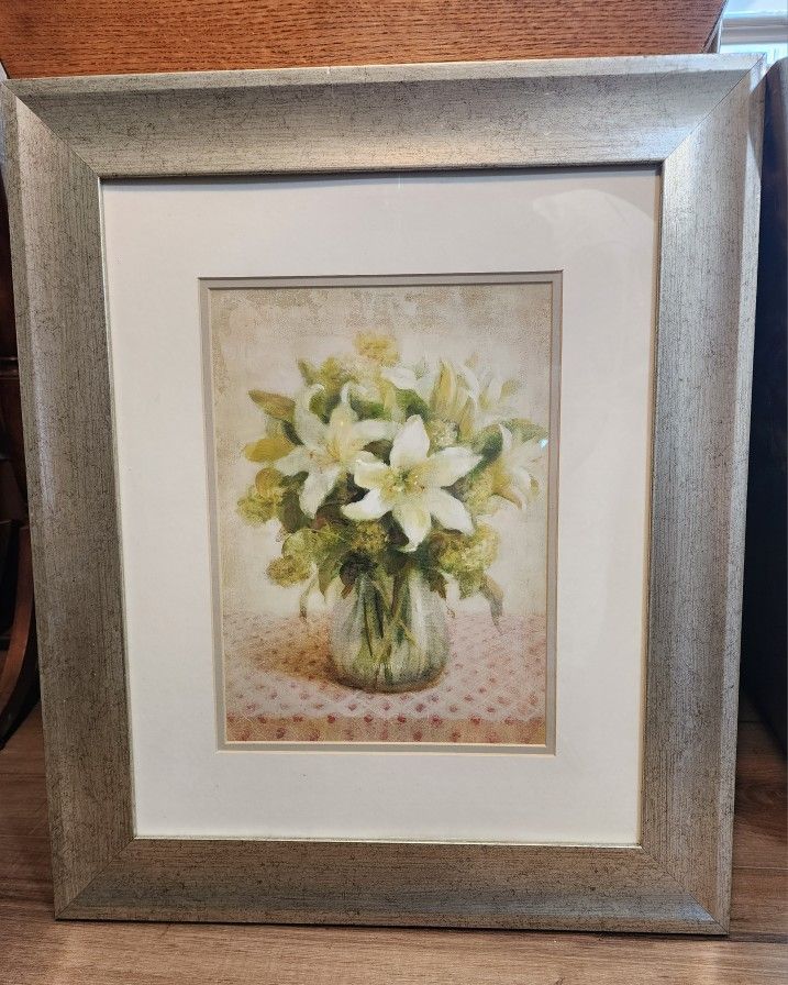 Two Large Framed Floral Matted Prints 