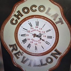 Vintage Tin Plate Chocolat Revillon French Chocolate Advertising Wall Clock