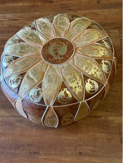 Vintage Mid-Century Egyptian Embossed Leather Pouf / Ottoman