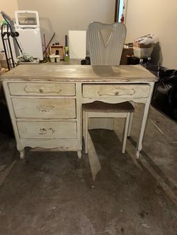 Vintage French Provincial Vanity Desk with Stool