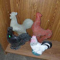 Lot Of Chicken Lawn Statues 