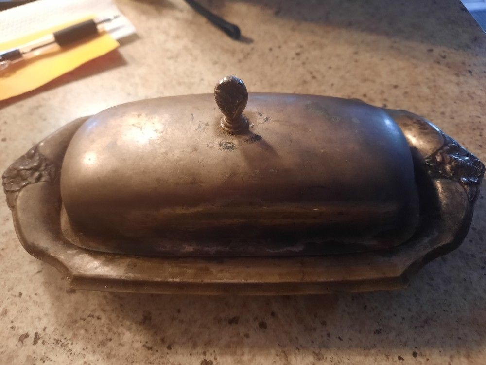 Heavily Tarnished Antique Butter Tray