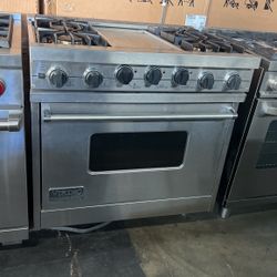 Viking 36”Wide Dual Fuel Range Stove In Stainless Steel With Griddle 