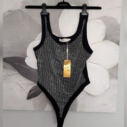 L / C Lizette Collection Black  Rhinestone Bodysuit Size XL NWT