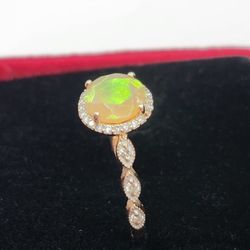 14k Rose Gold Opal And Diamond Ring