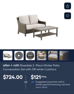 allen + roth Rosedale 2-Piece Wicker Patio Conversation Set with Off-white Cushions