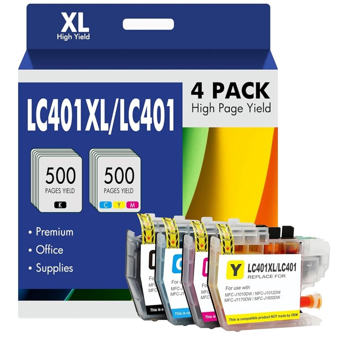 Brand: Toner H-Party Store LC401XL LC401 MFC-J1010DW Ink Cartridges for Brother Printer 401XL LC 401 for MFC-J1010DW MFC-J1170DW MFC-J1012DW MFC-J1800