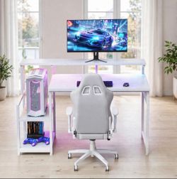 New Modern White Gaming Desk with Storage