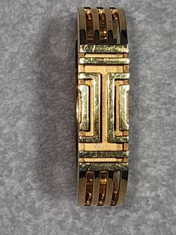 Gold-Tone Band Ring with Greek Key Pattern