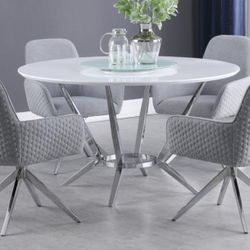 Round 54-inch Lazy Susan Dining Table White High Gloss