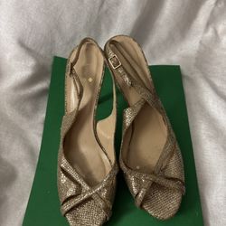 Kate Spade Gold Glitter Slingback Heels Size 9 Women’s Shoes Elegant Sparkle 