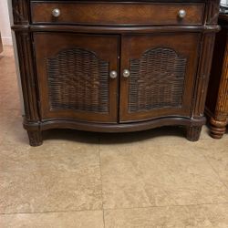 Antique Hutch With Drawer Wood Thatched Detail