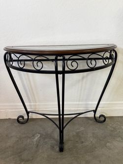 Half Moon Entryway Console Table – Glass & Wrought Iron