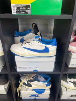 Fragment Design x Travis Scott x Air Jordan 1 Retro Low OG SP Sail Military Blue