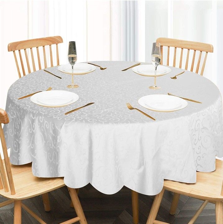 Polytable Round Tablecloth white Wrinkle Resistant and Washable Polyester Fabric Table Cloth for Dining Party Indoor and Outdoor Use, 70 x 70 Inch