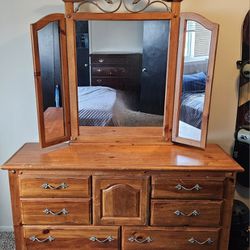 Solid Wood Dressor and Mirror