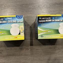 2 White Globe Ceiling Light Fixtures 