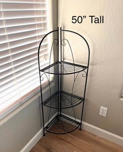 3 Tier Black Metal Corner Plant Shelf