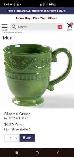 Fitz & Floyd Ricamo Green Mug