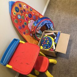 Free! Box Of Assorted Toys, Table With Chair And Play Kit