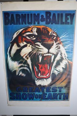 Vintage 1970s Barnum Bailey Circus Poster Roaring Tiger Museum Reprint P-4 24x36