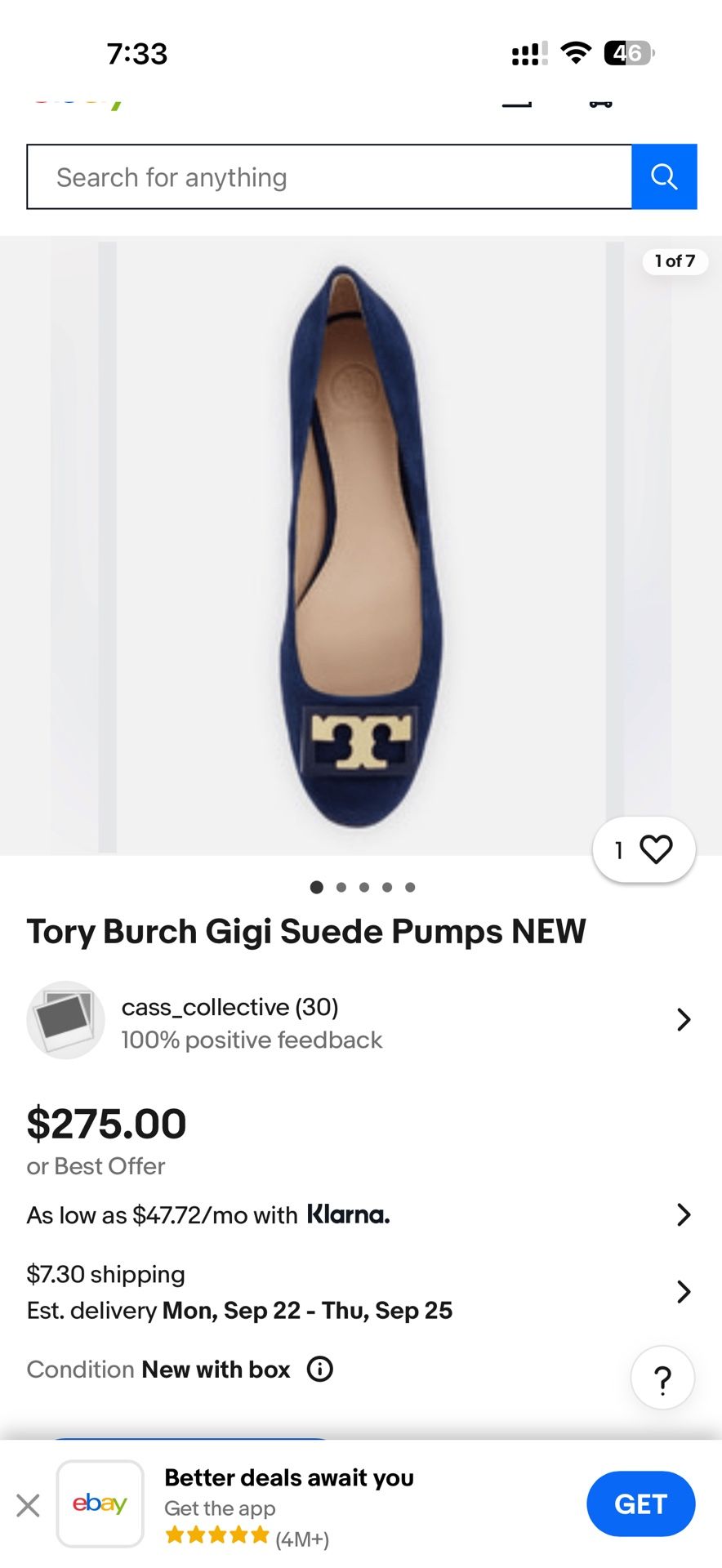 Tory Burch Gigi Navy Flats 10 Shoes Retail 299
