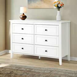 Traditional White Dresser with 6 Drawers, Storage Dresser, Chest Dresser