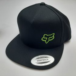Fox Offset Logo Flat Bill Snapback Cap Hat Black Embroidered 
