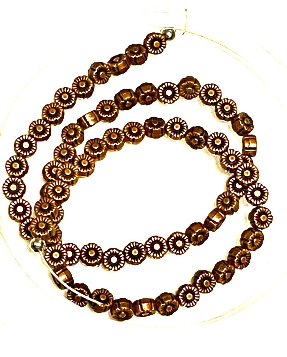 Strand Of 6mm Floral Copper Beads