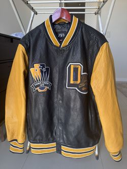 Zara DNWR Subconscious 1975 Varsity Jacket - Black/Yellow Bomber Coat - Size M