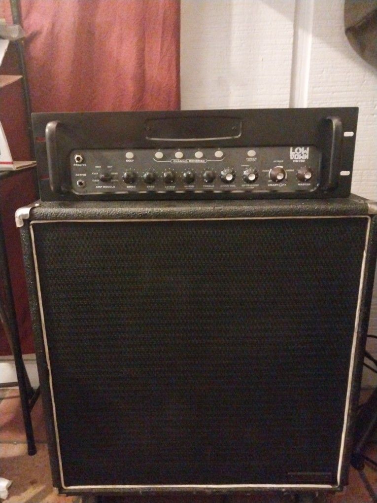 (Bass Rig). Line6 Lowdown HD750 750watt bass head (Rare) Head And Converted Ampeg 2x10 4 Ohm Cab.