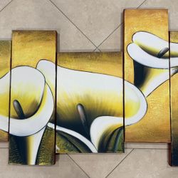 Five-Panel Canvas Wall Art – Hand-Painted Calla Lilies