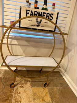 Gold Round Bar Cart with Shelves