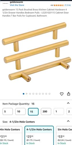 15 Brushes Brass 4.5inch Kitchen Hardware In Gold