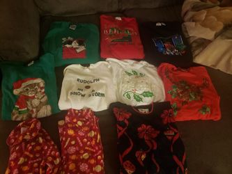 Different Christmas sweaters and pajama outfit. Make offer for 1 or all.