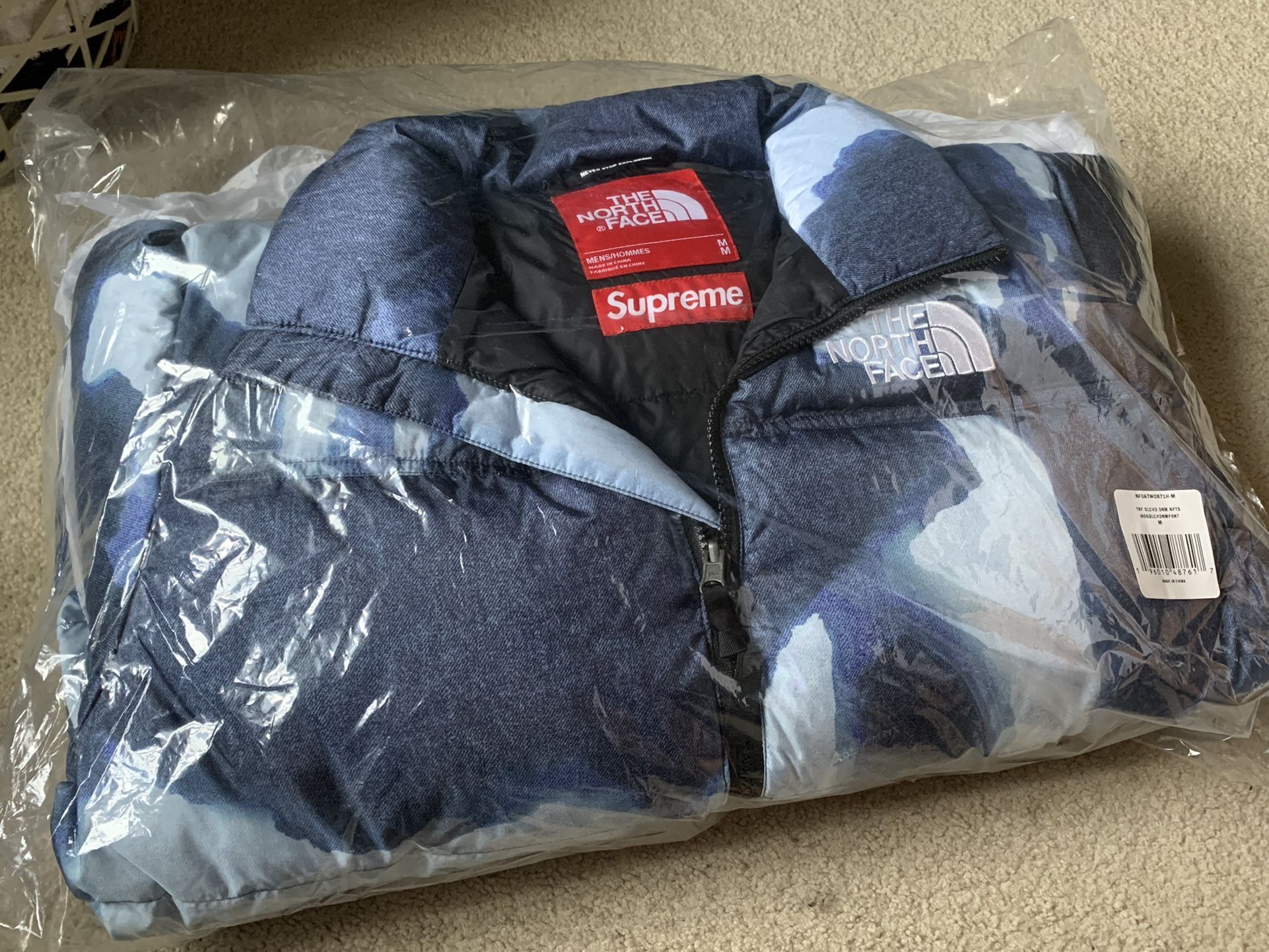 North Face Supreme Bleach Nuptse Puffer Jacket Medium Blue