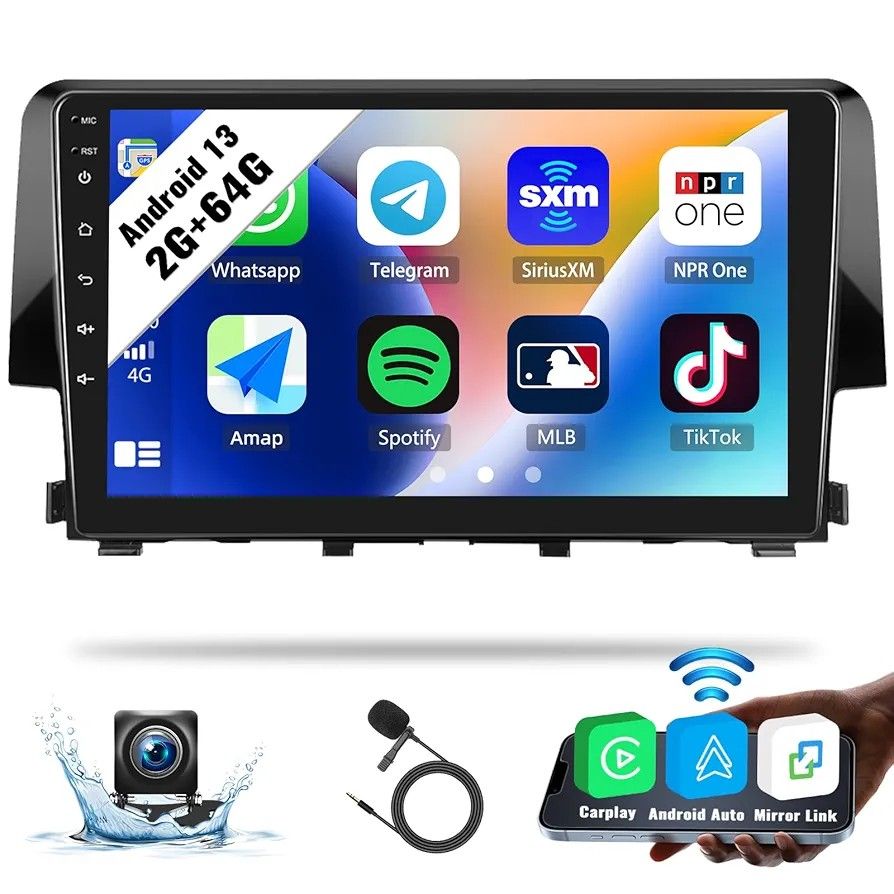 2G+64G Android Car Stereo for Honda Civic 2016-2020 with Canbus and Harness Wireless CarPlay Android Auto Mirror Link 9 Inch Touchscreen Bluetooth GPS