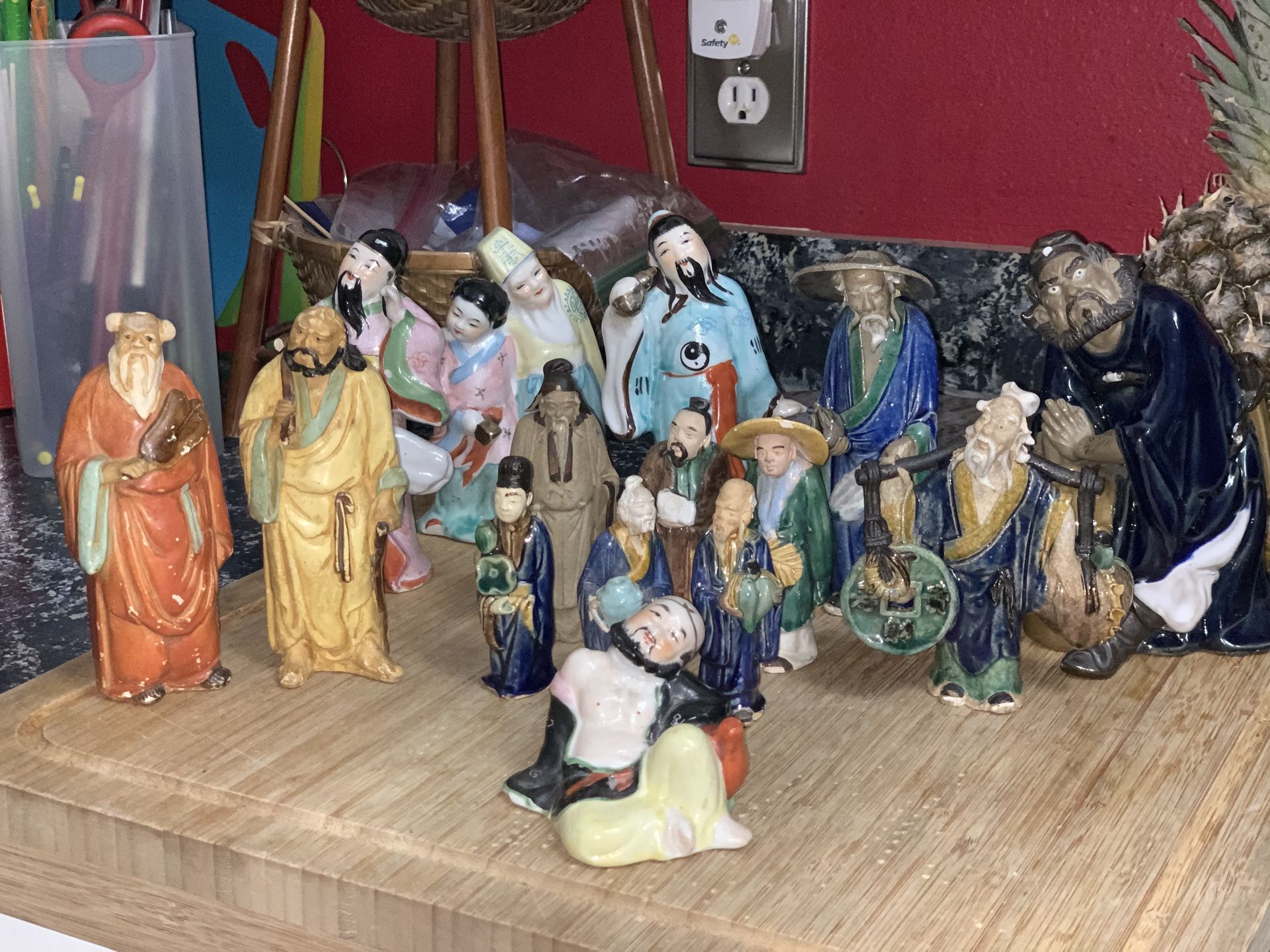 (15 Pieces) Vintage And Antique Chinese Ceramic And Porcelain Mudmen, Figurines