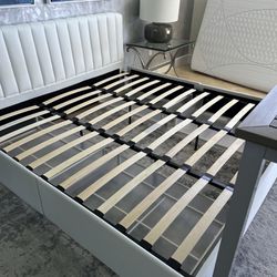 King Size Bed- No Matress With Glass Tables/ Metal Stands