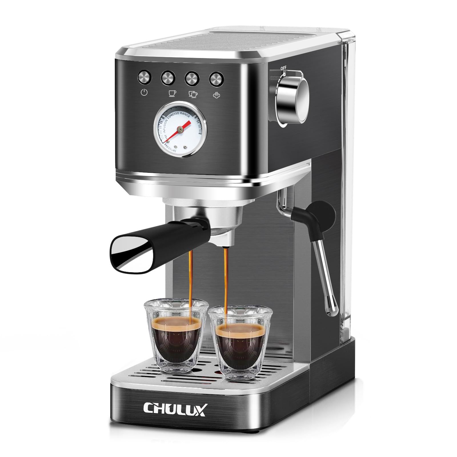 CHULUX Slim Espresso Machine with Milk Frother Steam Wand, 20