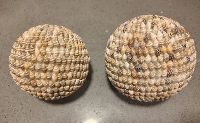Vintage Seashell Decorative Spheres / Orbs (Pair) - Coastal Decor