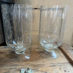 Bubble Glass Hurricane Taper Candle Vase Set