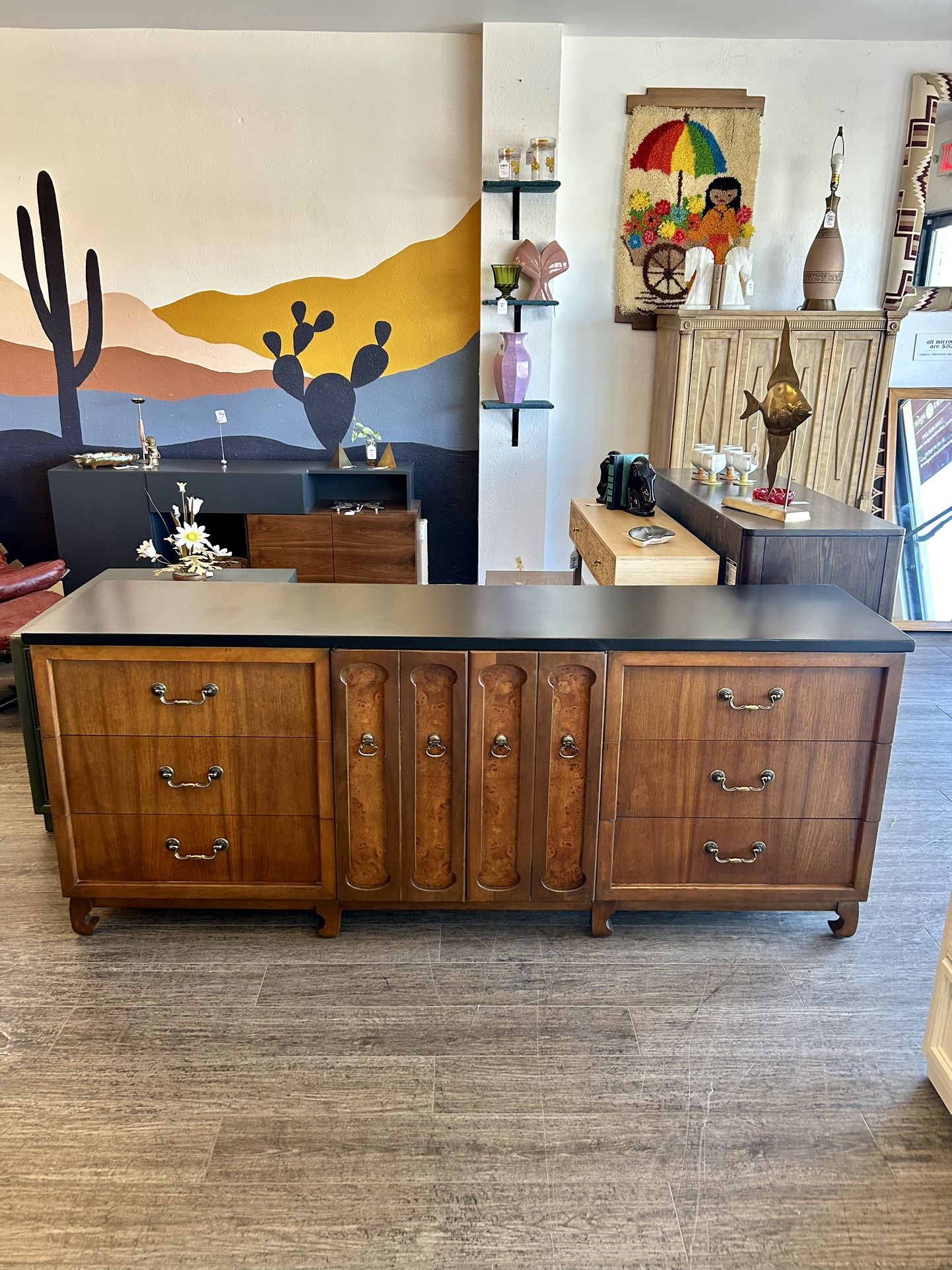 Black & Wood Mid Century Dresser / Buffet / Sideboard / Tv Stand / Entertainment Center