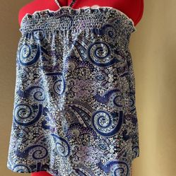 SHEIN, Blue Purple Paisleys Halter, M